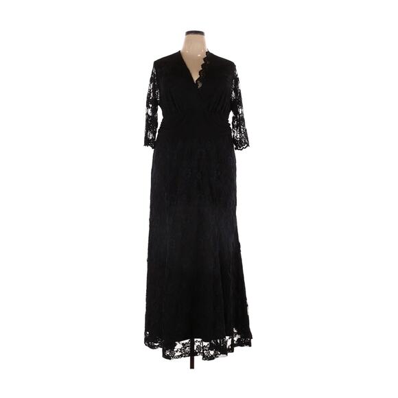 Kiyonna Dress Maxi Black Lace Screen Siren Size 12 Party Gala Slimming Gown - Picture 7 of 14